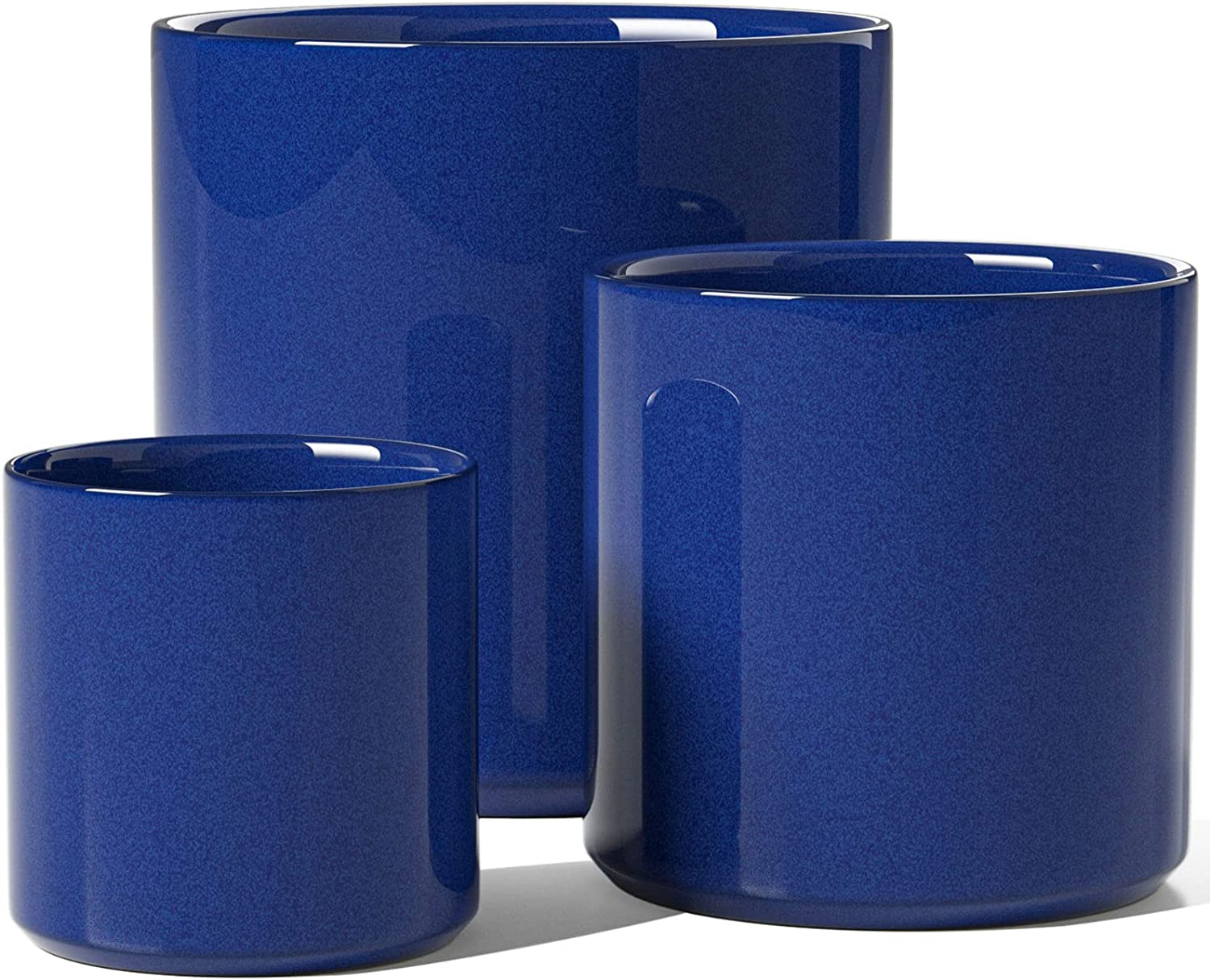 MidCentury Modern Sapphire Blue Ceramic Planters Set of 3, with