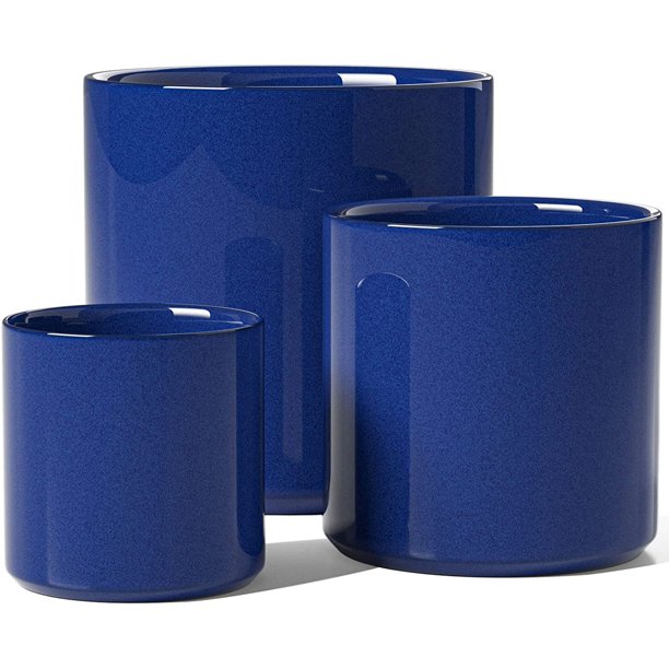 MidCentury Modern Sapphire Blue Ceramic Planters Set of 3, with