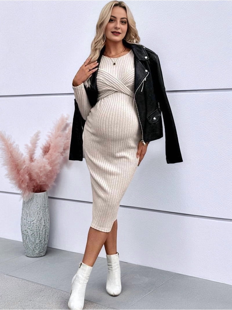 Long Sleeve Maternity Sweater Dress for Fall Winter, Knit Ribbed Maternity Bodycon Dress XL Long Sleeve Maternity Sweater Dress for Fall Winter, Knit Ribbed Maternity Bodycon Dress XL