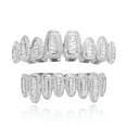 thumbnail image 3 of QQTDFG 14K Gold Plated CZ Teeth Grillz Hip Hop Top Bottom Mouth Silver Grill Set Custom-Style G-Silver-Top+Bottom, 3 of 9