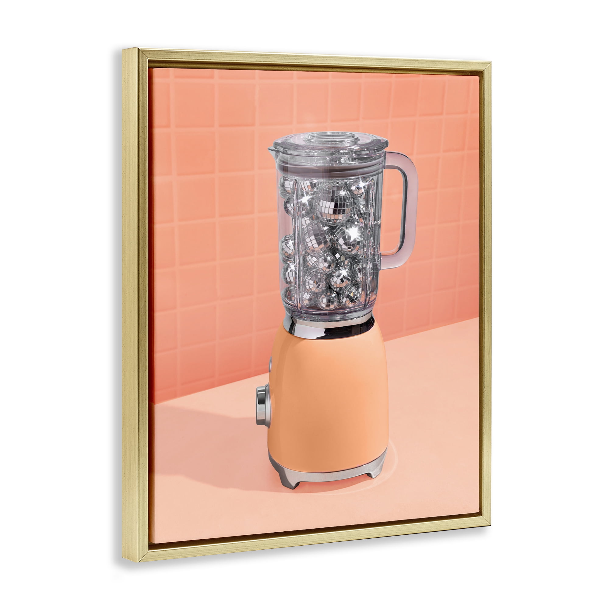 Orange Retro Disco Blender Gold Framed Floater Canvas Wall Art, design by LISH Creative