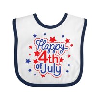 Inktastic Happy 4th of July in Red and Blue with Stars Boys or Girls Baby Bib