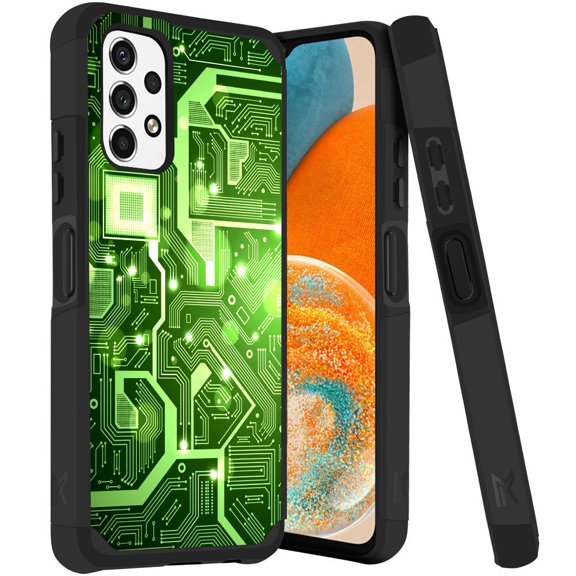 ANJ  Rugged Dual Layered Shockproof Slim Hybrid Case   Tempered Glass Cover Compatible with Samsung Galaxy A23 5G - Circuit Board (Green)