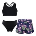 thumbnail image 1 of YONGHS Kids Girls 3-pieces Tropical Rash Guard Tankini Sets Athletic Shorts Bikini Top Surf Swimsuits Flowers 8, 1 of 7