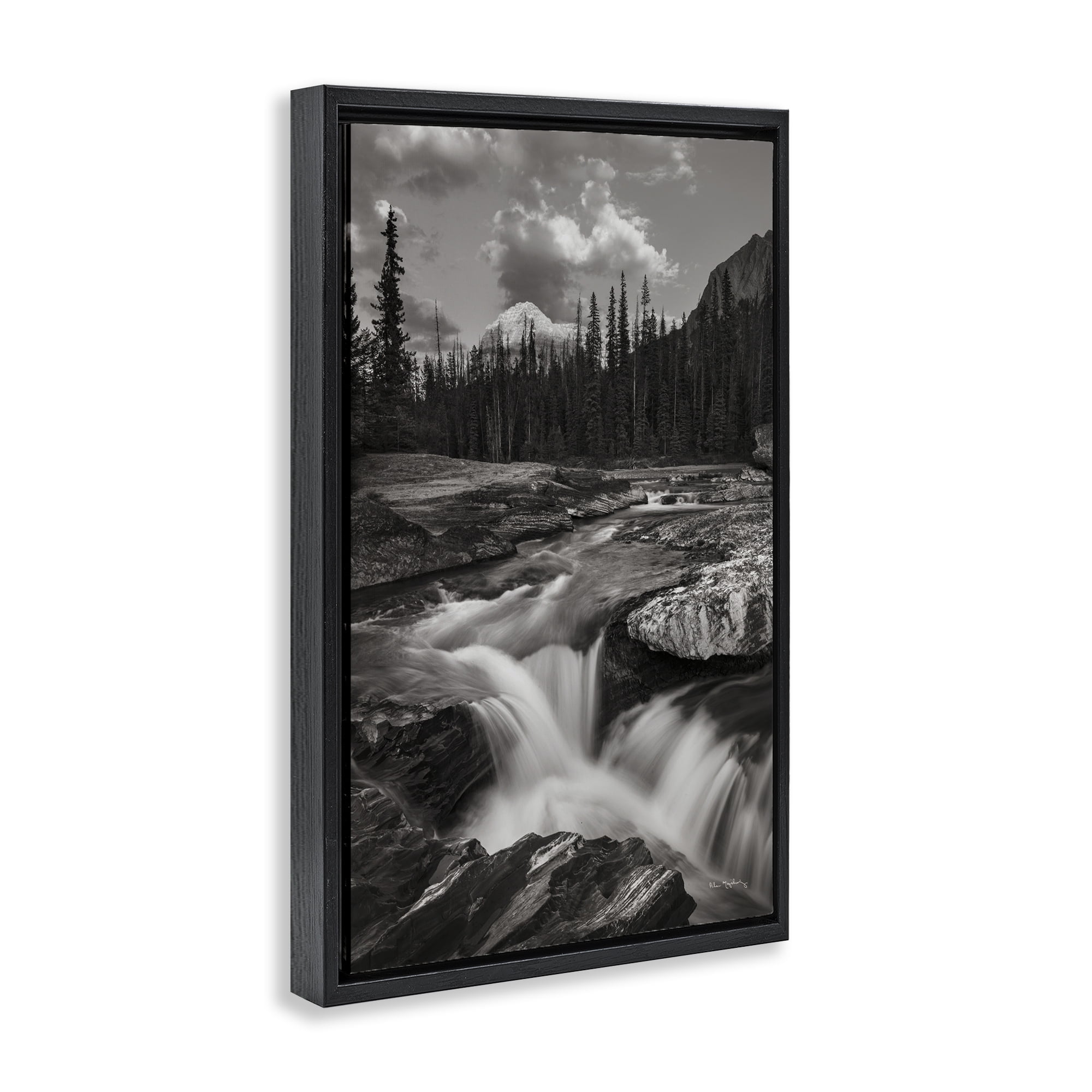 Stupell Industries Rocky Splashing River Landscape Photography Black Floater Framed Art Print Wall Art, 17 x 25