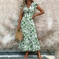 thumbnail image 3 of YuXingFu Womens Cotton Dresses with Sleeves Maxi V-Neck Plus Size Womens Dress Short Sleeve Womens Plus Size Summer Dress Long Casual Summer Green S, 3 of 7