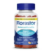 Florastor Probiotic and Prebiotic Gummies with Vitamin B12, Digestive Support, 56 ct