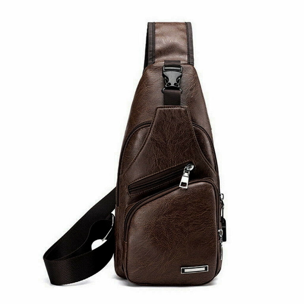 Prospo Sling Bag Men Women Vintage Genuine Leather Shoulder Backpack Satchel Chest Casual Daypack Crossbody Outdoor