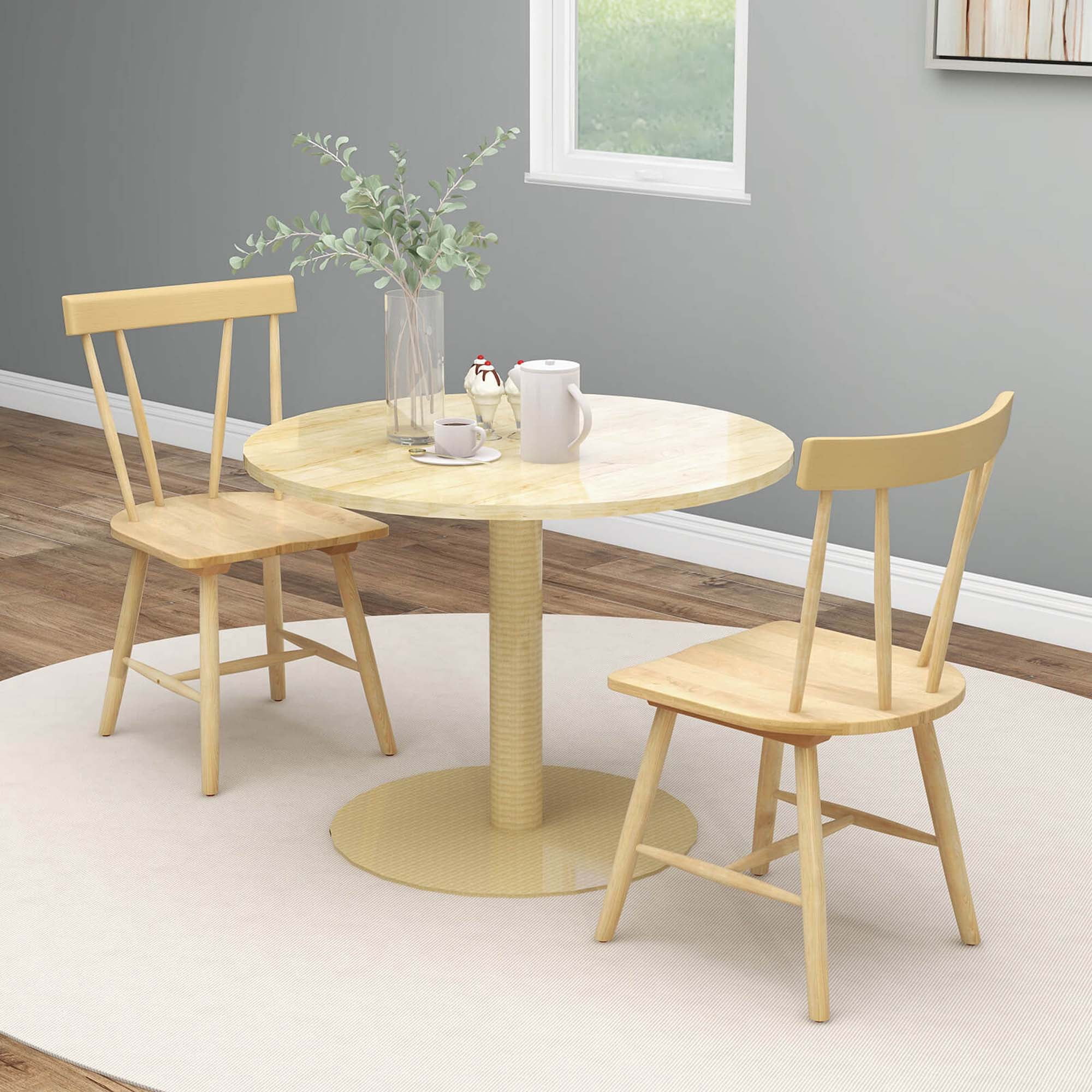 Costway Dining Chairs Set of 2 Windsor Chairs Wood Armless Chairs with Solid Rubber Wood Natural