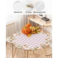 thumbnail image 3 of Fitted Round Tablecloths Table Covers 36-44in,Fall Harvest Thanksgiving Pumpkin Waterproof Elastic Edged Table Cloth for Kitchen Dining Holiday Party Tables Decor,Flower Leaves on Pink Checker, 3 of 6