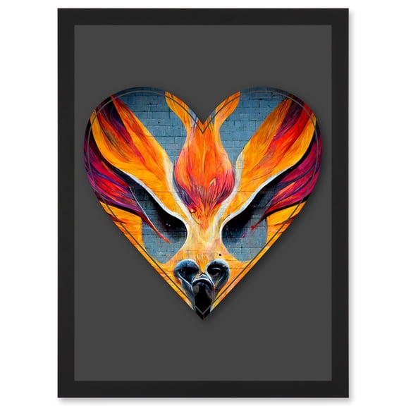 Symbol Heart Love Phoenix Orange Decorative Graffiti Mural Alphabet Initial Stencil Artwork Framed Wall Art Print A4