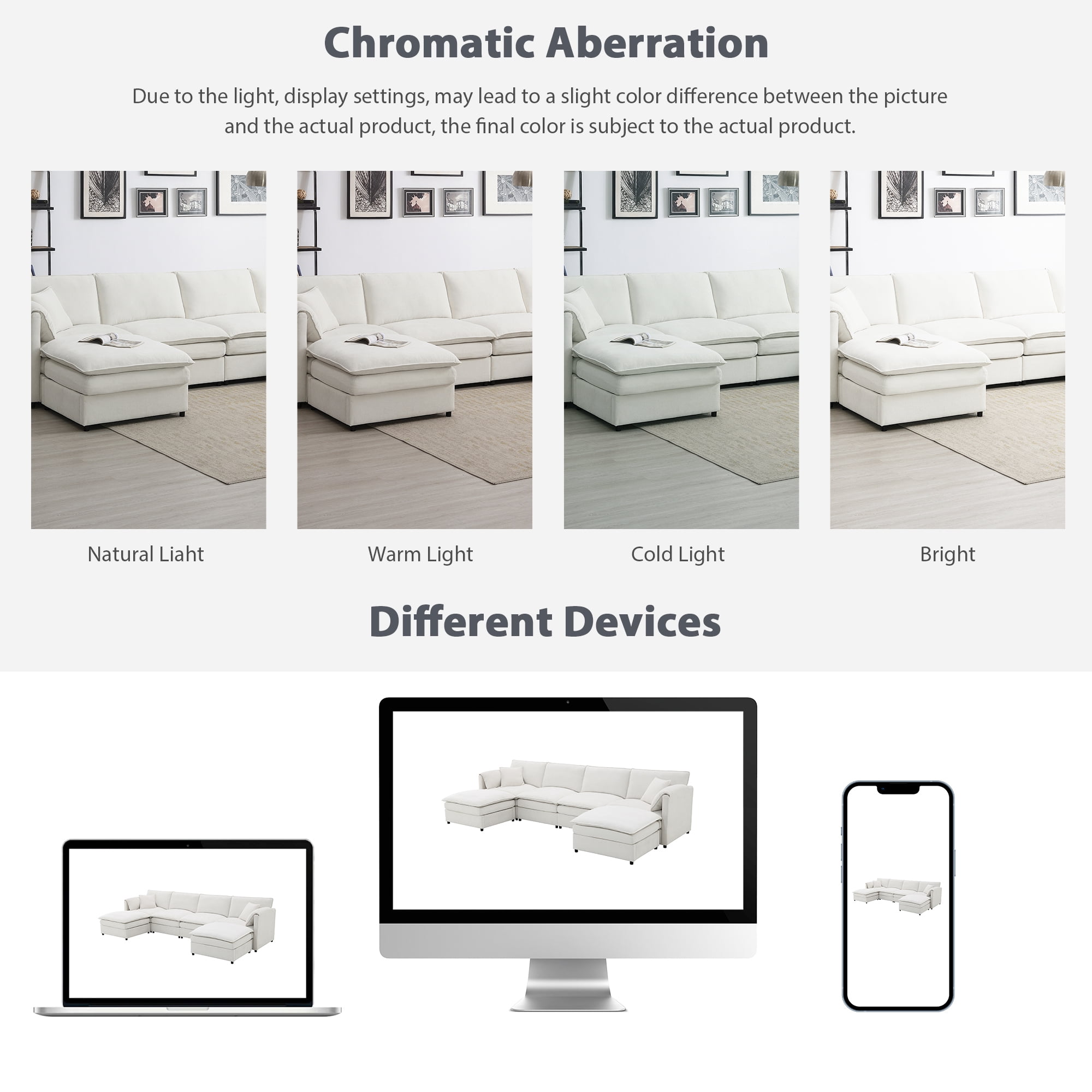 EUROCO 134" Oversized U Shaped Modular Sectional Sofa Couch, 6 Seat Chenille Sleeper Sofa Bed Cloud Couch Set with Double Cushions and Ottomans, Indoor Furniture for Living Room, Cream