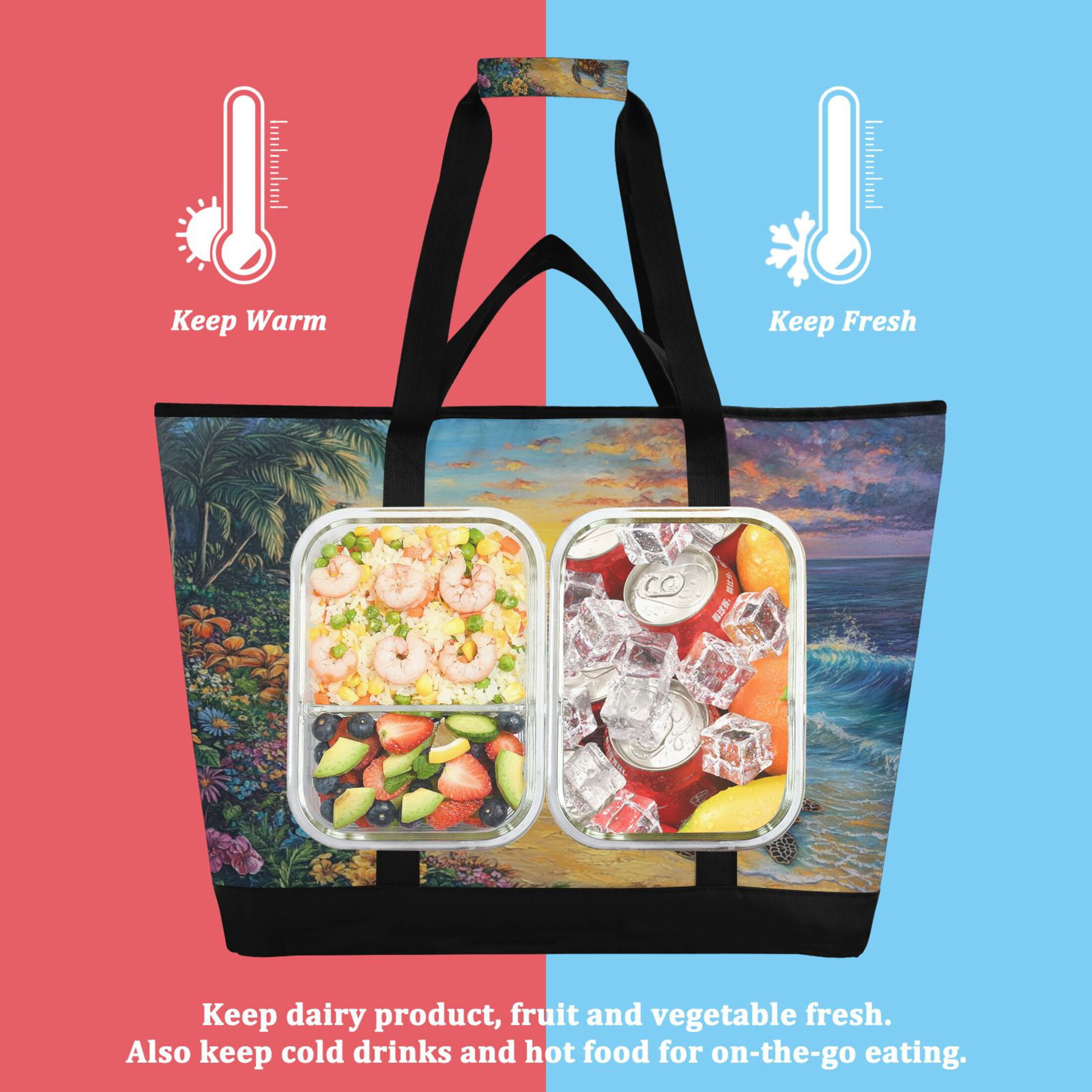 Large Hand-held Ice Pack Picnic Bag Insulation and Refrigeration Suitable for Shopping Picnics and Camping Beautiful Turtle