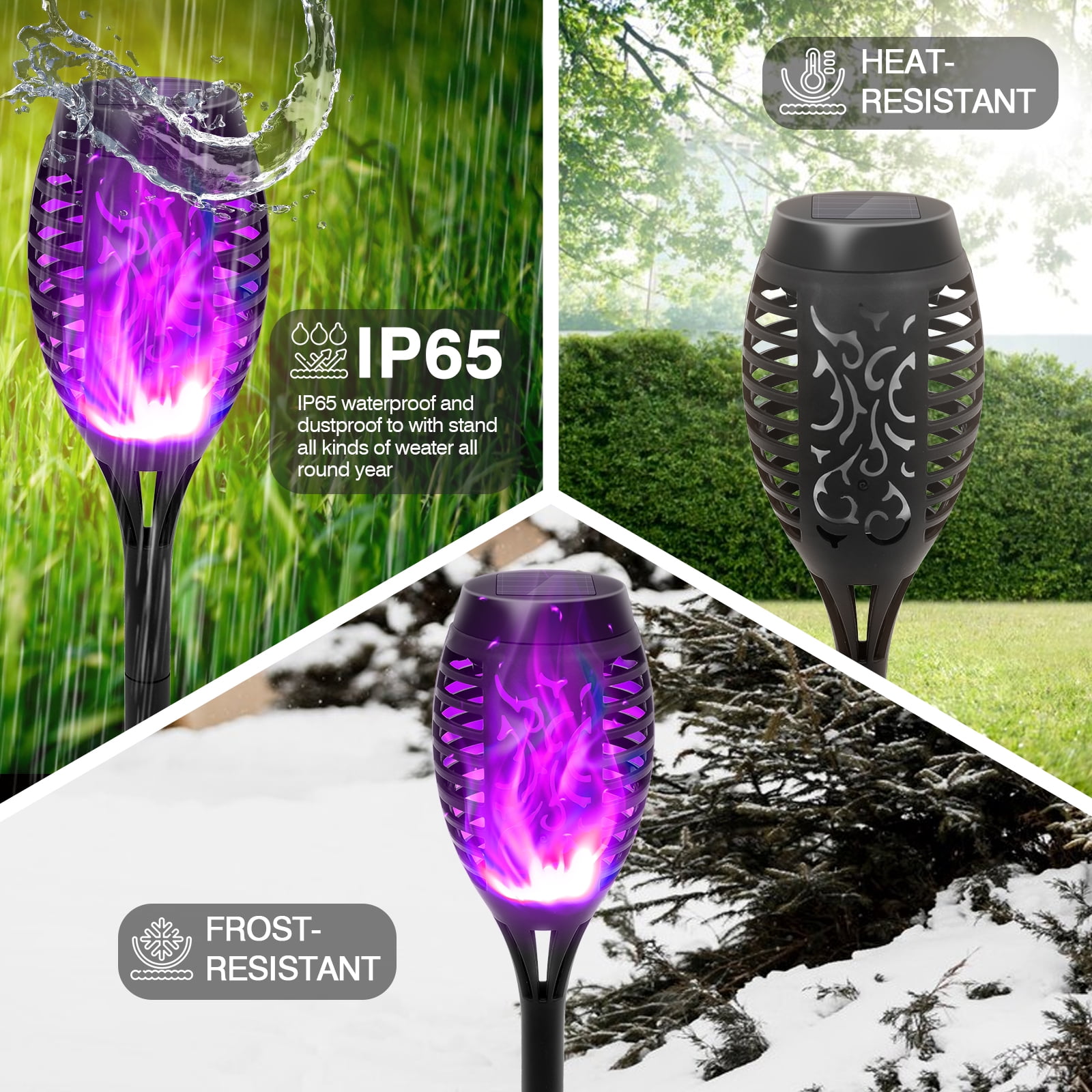 6PCS Solar Lights, Solar Torch Light with Flickering Flame for Garden Decor, Waterproof Solar Powered Outdoor Lights, Flame Torches for Outside Patio Path Yard Decorations