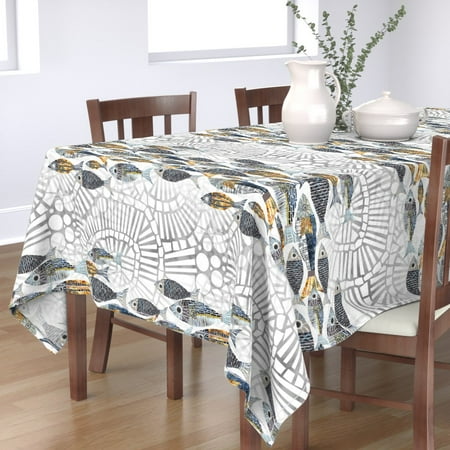 

Cotton Sateen Tablecloth 70 x 108 - Fish School Abstract Underwater Unique Novelty Print Custom Table Linens by Spoonflower