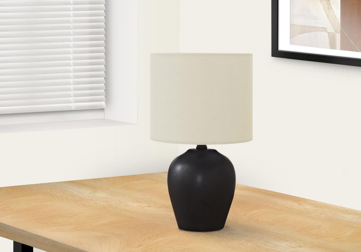 Monarch Specialties Lighting, 17"h, Table Lamp, Black Ceramic, Ivory / Cream Shade, Transitional