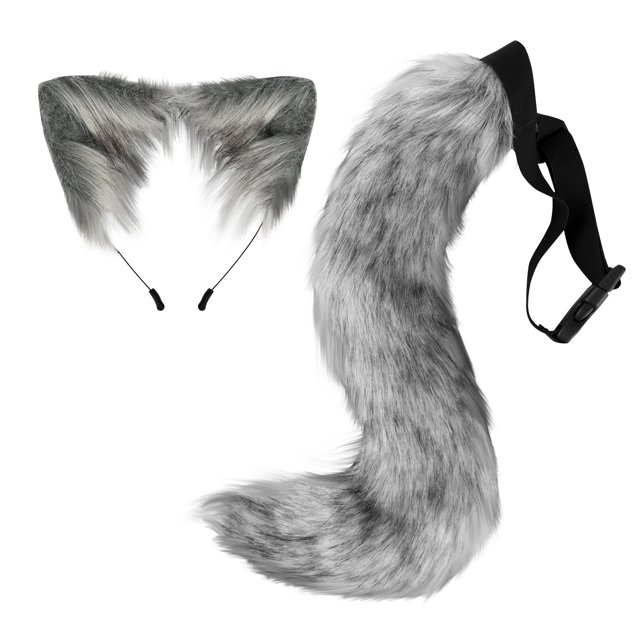 Womens Halloween Costumes Cosplay Clothes Gothic Style Suit Simulation Plush Animal Ears And Tail Collar Two-Pieces Set