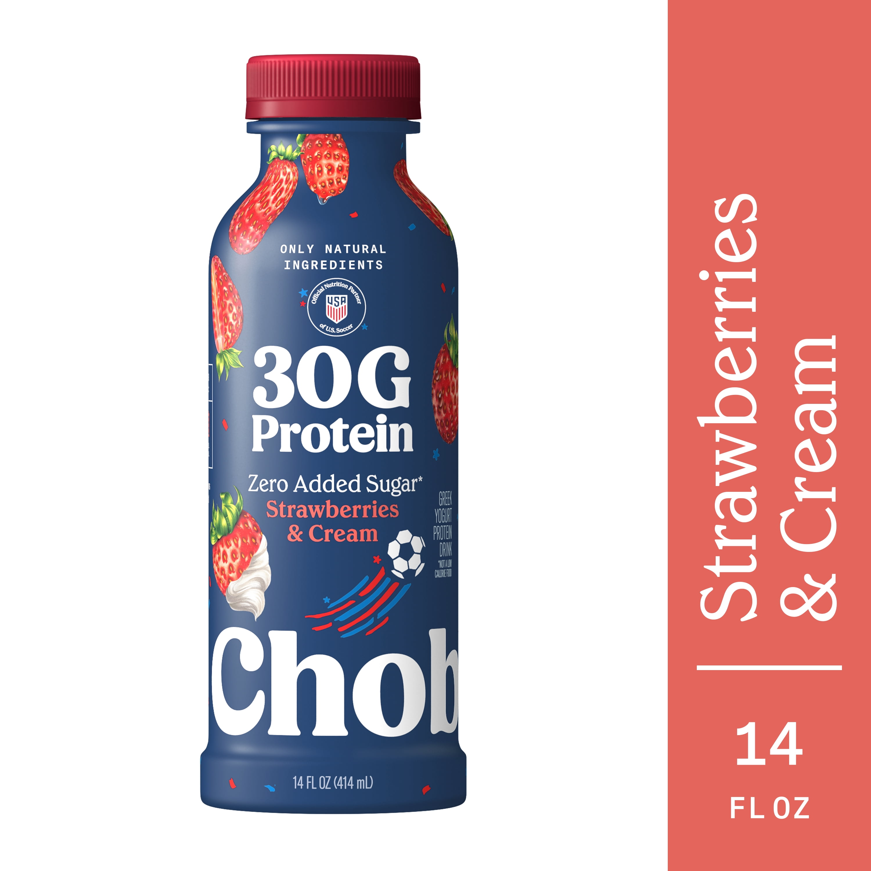 Chobani 30G Protein Low-Fat Greek Yogurt Drink Strawberries & Cream 14 fl oz Bottle