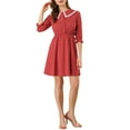 thumbnail image 3 of INSPIRE CHIC Women's Stars Dots Print Turn Down Collar Ruffled 3/4 Sleeve Dress XS Red, 3 of 7