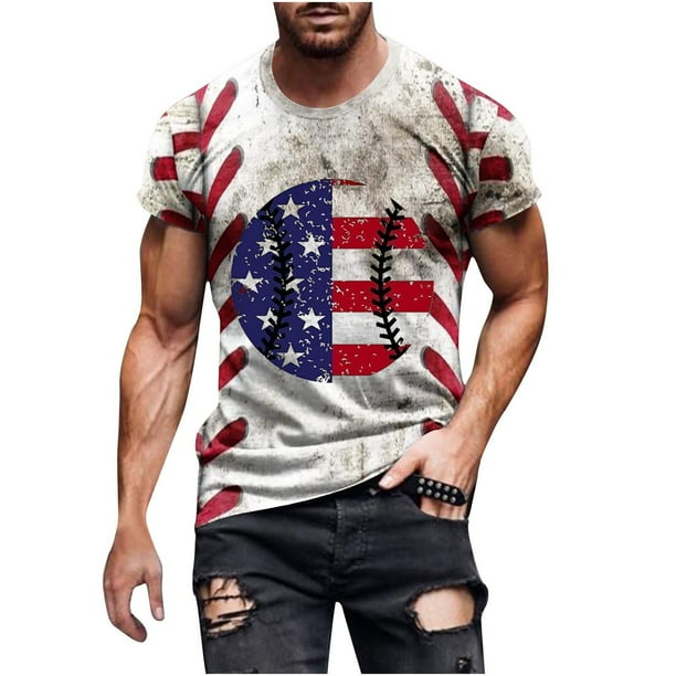 Mens Casual Pantalones Cortos Impresos Cuello Redondo Suéter Deportes Tee, Fitness Y Casual Hombres Camisetas