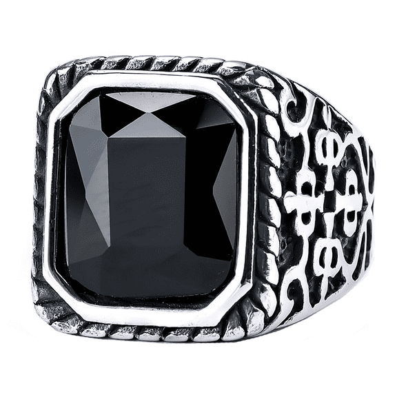 HIJONES Men Women's Gemstone Ring Stainless Steel Vintage Personalized Hip Hop Diamond Ring Band Jewelry Black Size 9