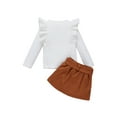 thumbnail image 2 of Xingqing Toddler Baby Girls Fall Spring Outfits Knitted Ribbed Ruffle Long Sleeve Shirt Tops+Skirt Set White 3-4 Years, 2 of 9