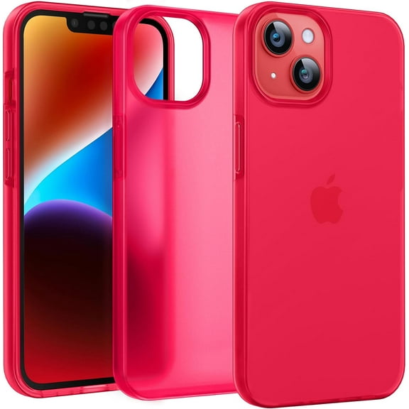 Silicone Matte Case for iPhone 13/iPhone 14 (6.1") - Shockproof Anti-Scratch Anti-Fingerprint Cover, Frosted Translucent Back Military Standard Drop Protection Protective Case, Red