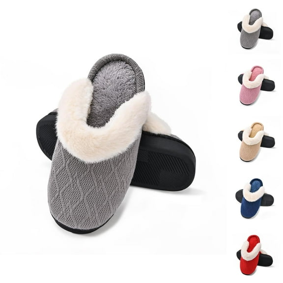 Slippers for Women 2025 Winter Fleece Lined Warm Cozy Furry Slip On Slippers Indoor Non Slip House Shoes
