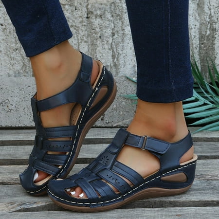 

50% off Summer! TMOYZQ Platform Sandal for Women Summer Closed Toe Wedge Sandals with Arch Support Outdoor Comfort Anti Slip Walking Shoes Casual Lightweight Beach Sandals