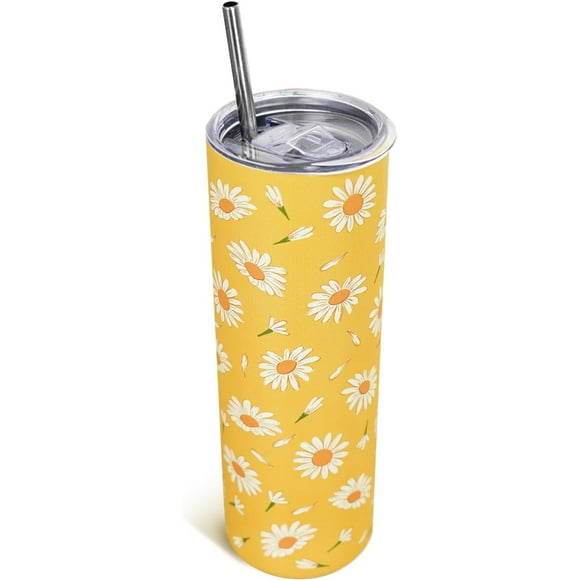 Cadeaux Daisy pour Femmes, Gobelet Marguerite 20 Oz avec Couvercle et Paille, Mignonne Fleur Marguerite Bouteille d'Eau Tasse de Voyage Café, Cadeaux Marguerite pour Noël, Anniversaire, Fête des Mères