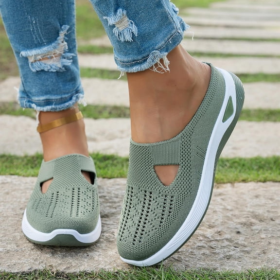 Domuza orthopedic shoes for women Mesh Breathable Shoes Orthopedic Sandals Non Slip Women's Breathable Knit Slip-On Mules Lightweight Backless Walking Shoes Green 7(EU-38)