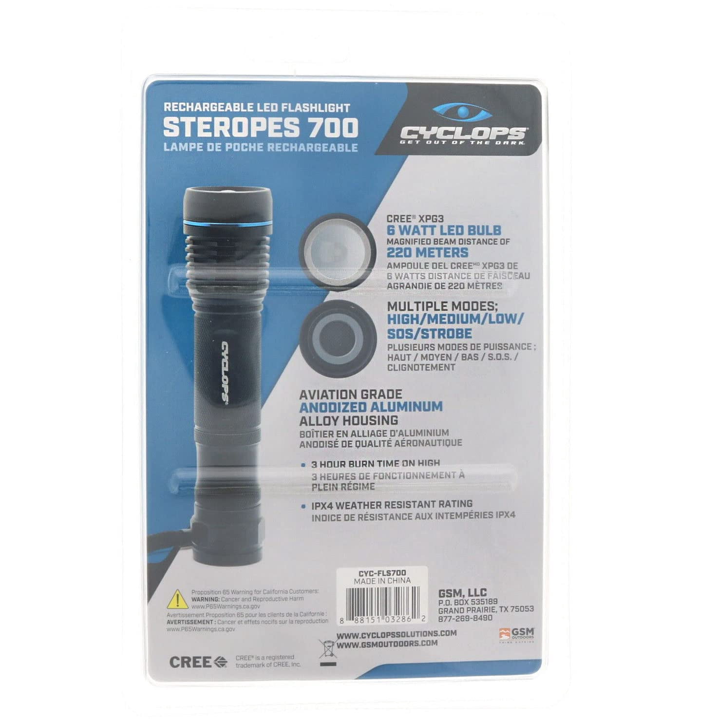 Cyclops CYC-FLS700 700-Lumen Steropes Rechargeable Aluminum LED Flashlight
