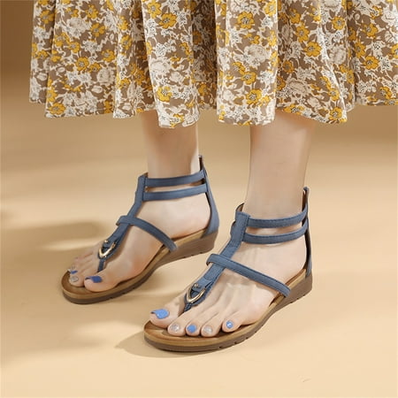 

ZHELIYO Women s sandals 2023 Summer New European And American Casual Wedge Sandals For Beach Wear Blue 7.5