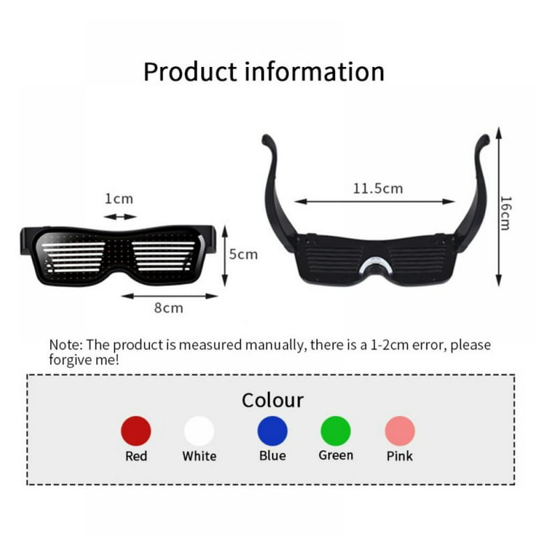 LED Glasses, Bluetooth APP Connected LED Display Smart Glasses Rechargeable  DIY Funky Eyeglasses for Party Club DJ Halloween Christmas 