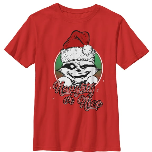 Boy's Marvel Christmas Guardians of the Galaxy Naughty Rocket  Graphic Tee Red X Large