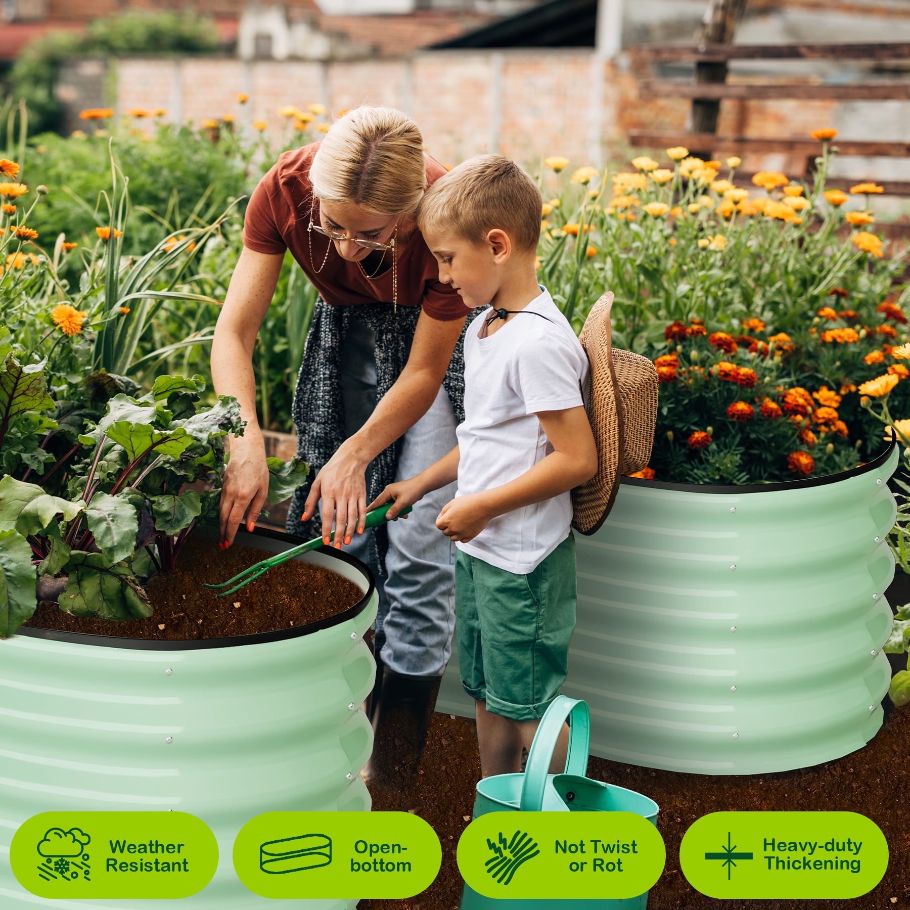 Kicctian 2 Pack 4.5x2x1ft Galvanized Raised Garden Beds Outdoor, Oval Metal Planter Boxes, Ideal for Vegetables, Flowers - Olive Green