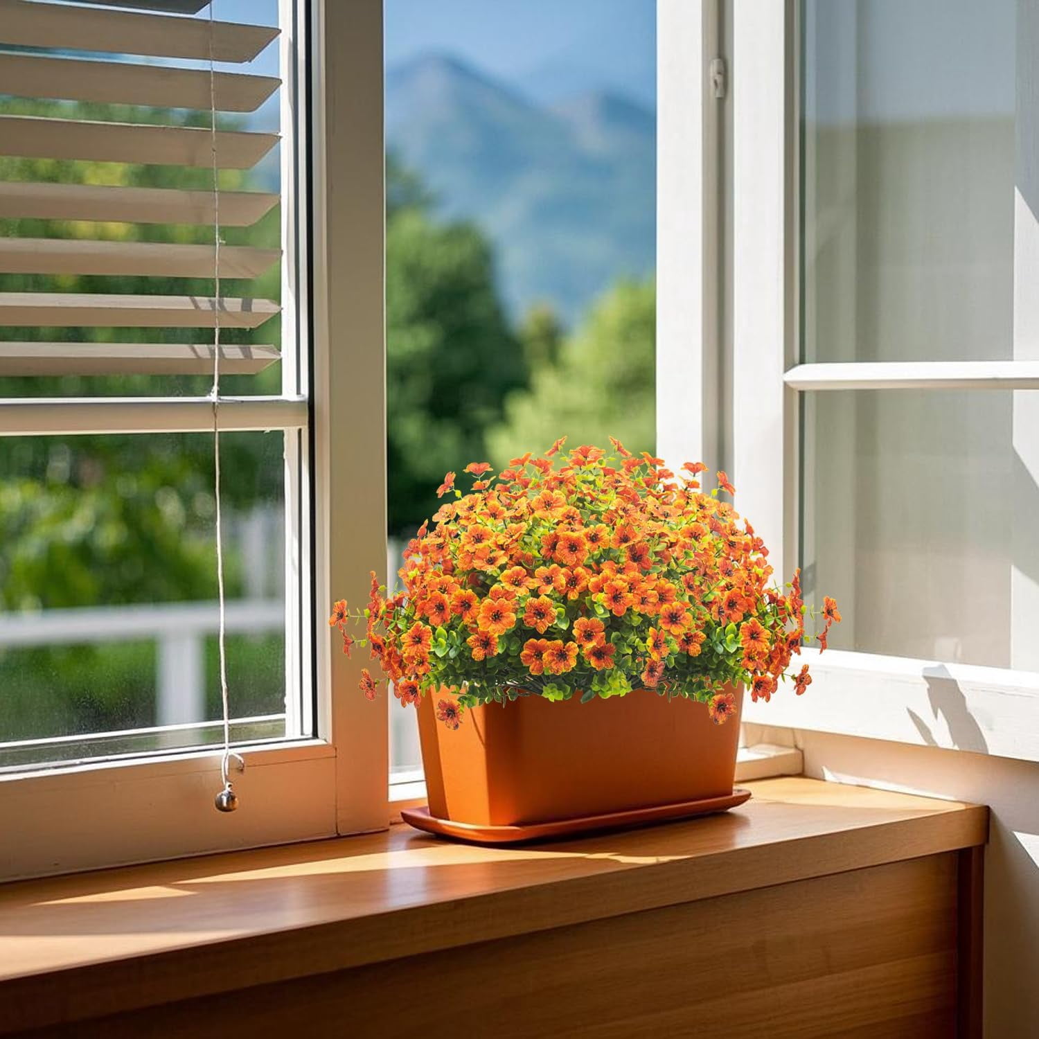 ZOELNIC Artificial Flowers Outdoor 6 Bunldes UV Resistant Fake Flowers No Fade Faux Plastic Plants for Garden Porch Window Box Decorating (Orange)