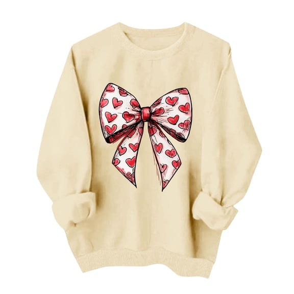 Valentines Day Pullover Sweatshirts Women Cute Heart Graphic Valentine Sweater Tops Casual Funny Long Sleeve Shirts, S Beige