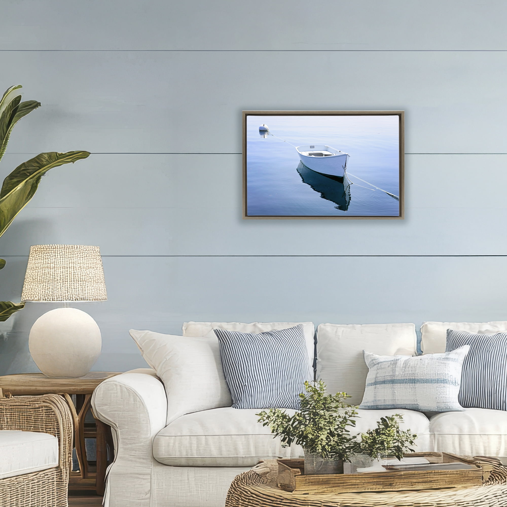 Stupell Industries Boat Tied to Dock Brown Framed Floater Canvas Wall Art, design by JLM Photographs