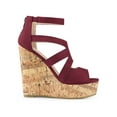 thumbnail image 3 of BLISSFUL STEP Women's Shoes Platform Peep Toe Strappy Back Zip Wedge Heel Sandals Burgundy 7.5, 3 of 7