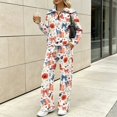 thumbnail image 4 of 2 Piece Outfits for Women Long Sleeve Half Zip Tracksuit, XL, Lapel Sweatshirt, Drawstring Wide Leg Pants with Pockets, Fall Travel Airport Outfits Lounge Set, American Flag Floral Bow, 4 of 7