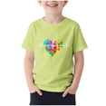 thumbnail image 2 of Toddler Girl Clothes under $5 Short Sleeve Round Neck Love Printed Loose Exercise Pattern T-shirt 2-13Y Green 13-14Years, 2 of 4