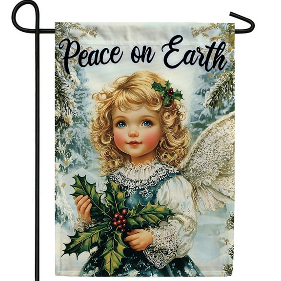 America Forever Peace on Earth Angel Garden Flag, 12.5 x 18 inches Double Sided, Vintage Christmas Angel Holiday Flag, Festive Winter Decor Outdoor Seasonal Flags for Yard, Lawn