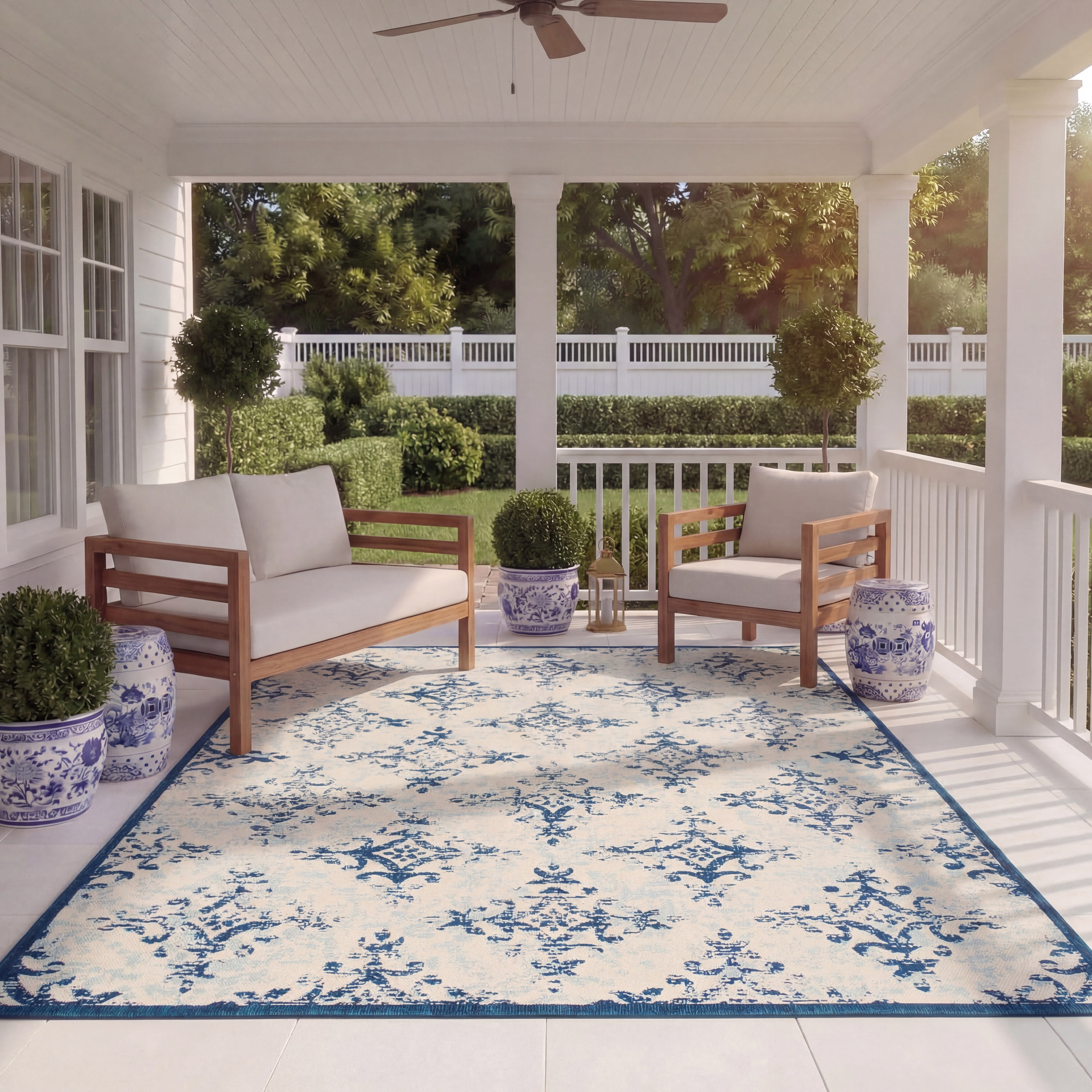 Safavieh Courtyard Duana Geometric Indoor/Outdoor Area Rug, Ivory/Navy, 6'7" x 6'7" Square