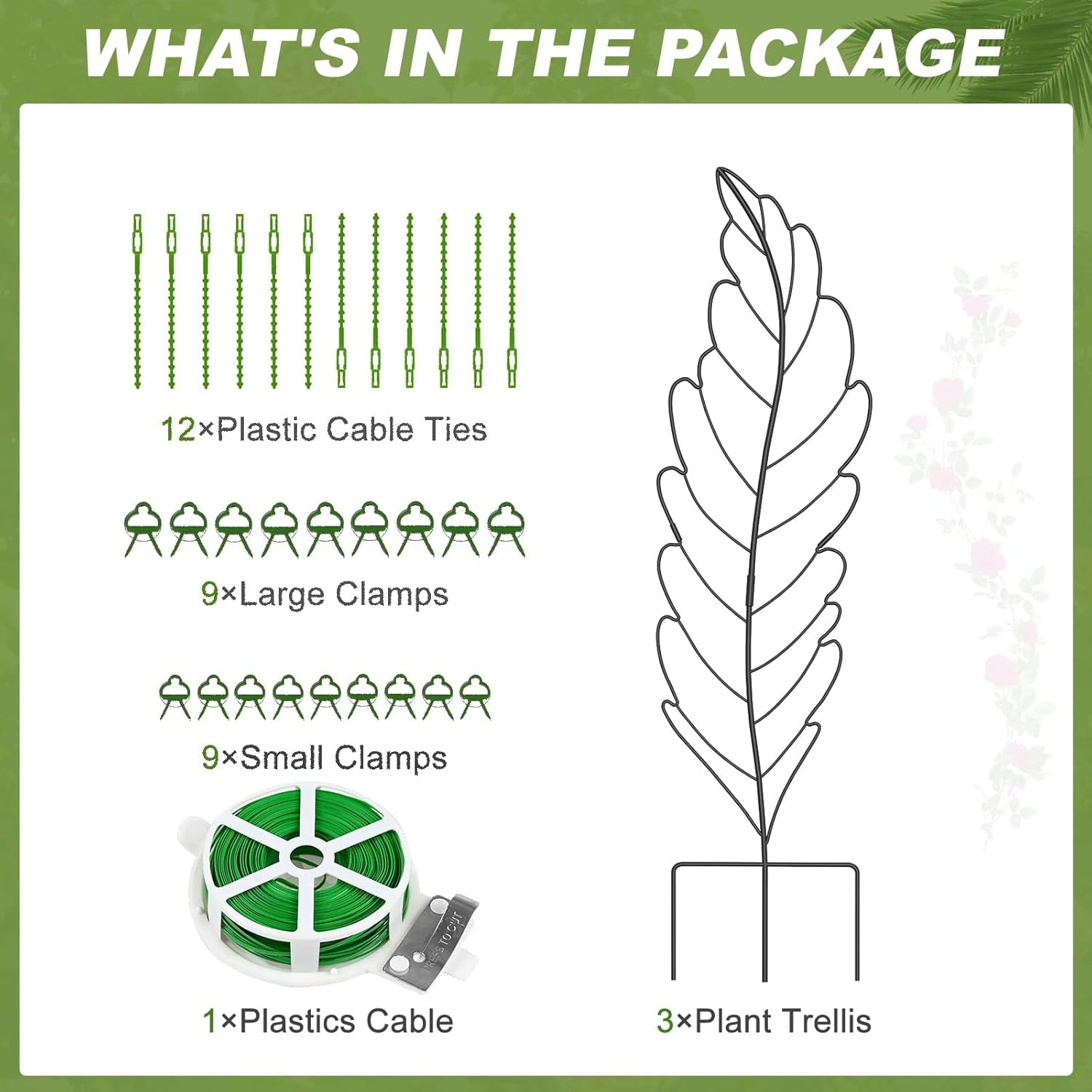 Bronkige 3Pack Leaf Metal Garden Trellis for Climbing Plants Outdoor, Metal Plant Trellis for Flowers Tomato Cucumber Rose Vegetable Support Garden Decoration, Black