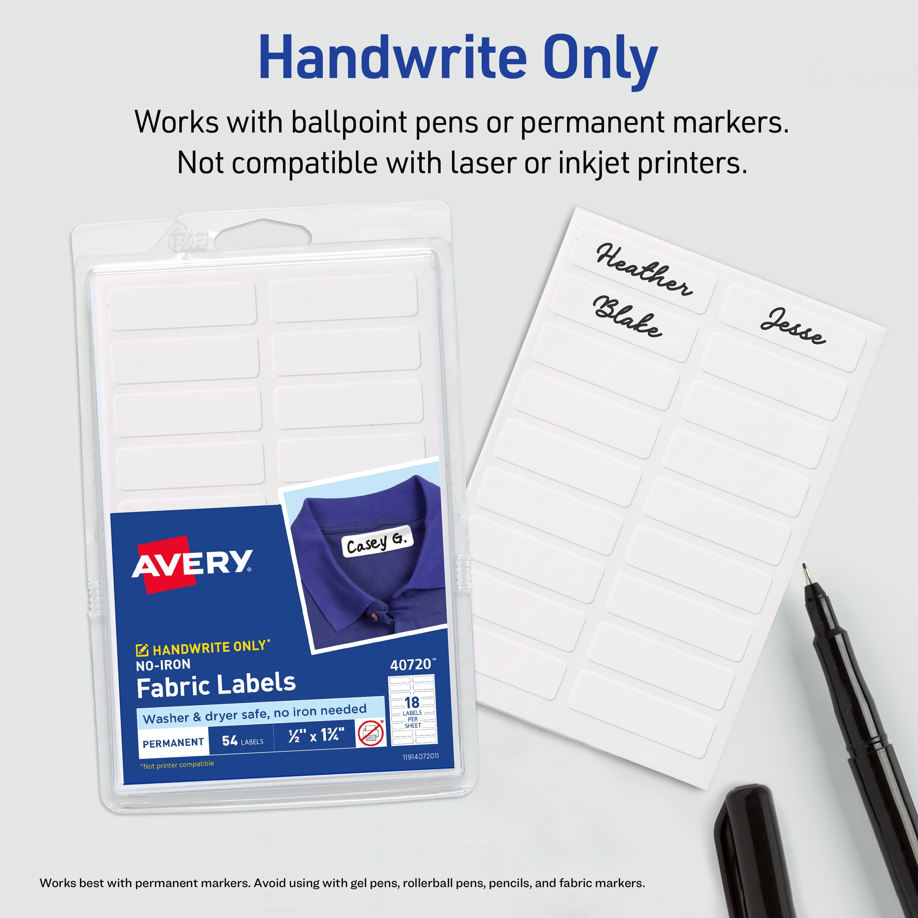 Avery No-Iron Fabric Labels, 1/2" x 1-3/4", 180ct (40721)