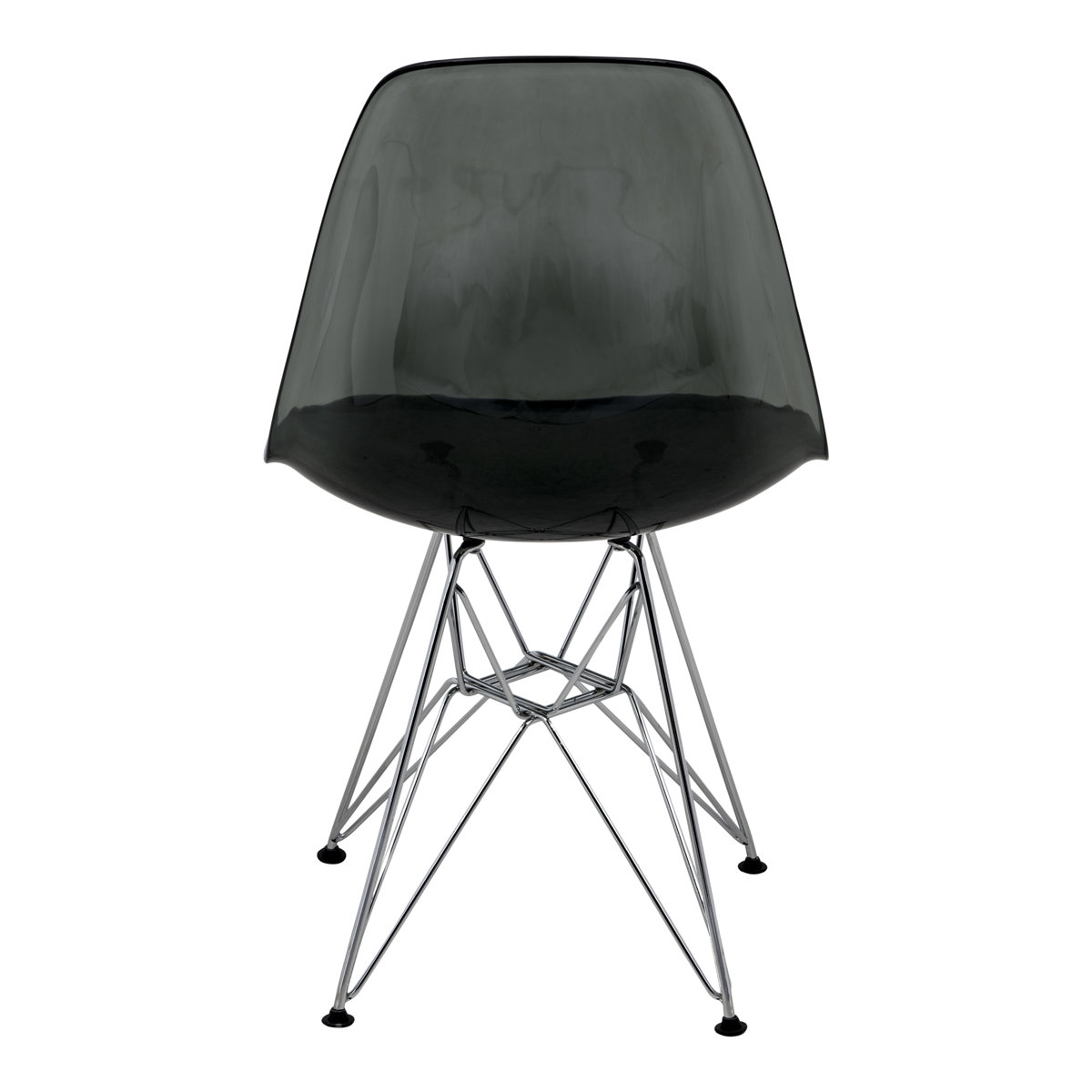 Cresco Dining Chair in Acrylic with Chrome Eiffel Base and Curved Back Design Lightweight Easy Assembly for Modern Home, Kitchen, Cafes in Transparent Black