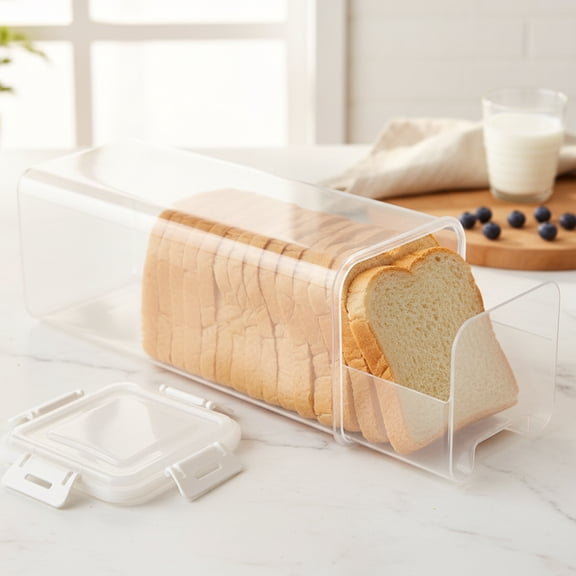 Slide-Out Bread Storage Container with Airtight Lid, Clear Plastic Bread Box with Drawer Tray for Sandwich Loaves, Bagels & Buns, 13×5×5 in BPA-Free Bread Keeper for Counter, Pantry & Freezer