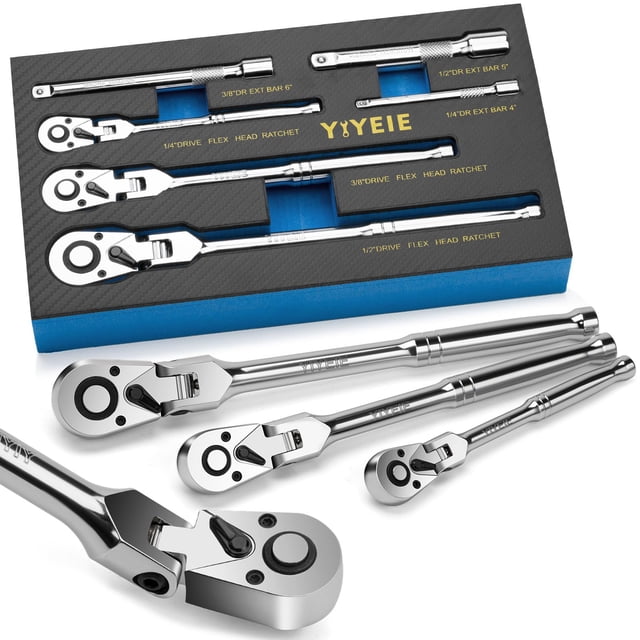 Juego de trinquetes Flex Head YIYEIE, 6 piezas, 1/4, 3/8, 1/2 Drive