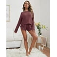 thumbnail image 2 of SMZ Womens Waffle Knit Pajama Sets Long Sleeve Top and Shorts Matching Lounge Set Loungewear Sweatsuit with Pockets, 2 of 4